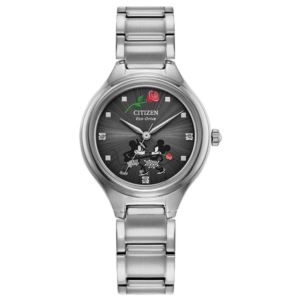 Unisex+Mickey+Mouse+%26+Minnie+Mouse+Tango+Eco-Drive+Silver+SS+Watch+Gray+Dial