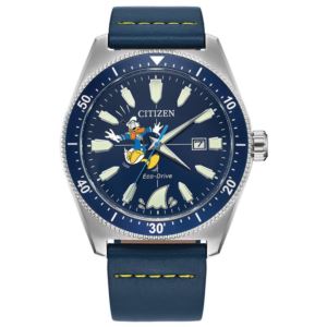 Men%27s+Donald+Duck+Eco-Drive+Navy+Blue+Leather+Strap+Watch+Navy+Blue+Dial