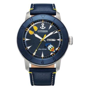 Men%27s+Donald+Duck+Eco-Drive+Navy+Leather+Strap+Watch+Navy+Dial