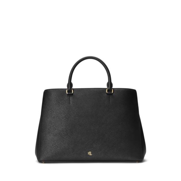 Hanna Crosshatch Large Leather Satchel Black