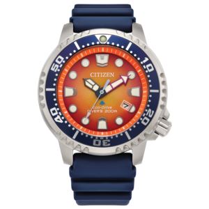 Men%27s+Promaster+Dive+Eco-Drive+Blue+Polyurethane+Strap+Watch+Orange+Dial
