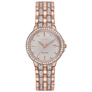 Ladies%27+Silhouette+Crystal+Eco-Drive+Rose+Gold-Tone+SS+Watch+Two-Tone+Dial