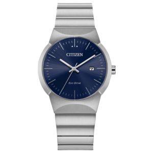Ladies%27+Axiom+Eco-Drive+Silver-Tone+Stainless+Steel+Watch+Navy+Dial