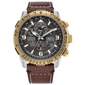 Men%27s+Promaster+Skyhawk+A-T+Eco-Drive+Brown+Leather+Strap+Watch+Gray+Dial