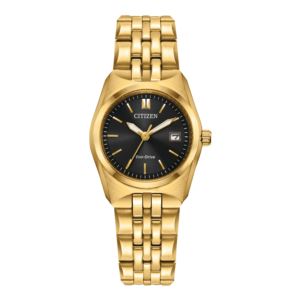 Ladies+Corso+EcoDrive+GoldTone+Stainless+Steel+Watch+Black+Dial