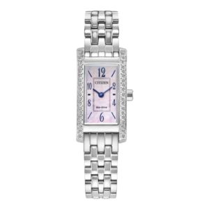 Ladies+Petite+Palidoro+EcoDrive+SilverTone+SS+Rectangle+Watch+Pink+MOP+Dial