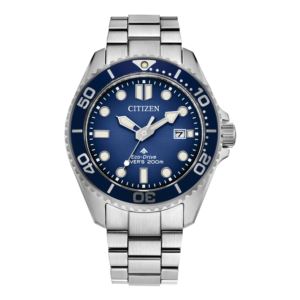 Mens+Promaster+Dive+EcoDrive+SilverTone+Stainless+Stele+Watch+Blue+Dial
