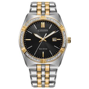 Men%27s+Corso+Diamond+Eco-Drive+Two-Tone+Stainless+Steel+Watch+Black+Dial