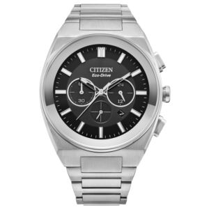 Men%27s+Axion+SC+Eco-Drive+Chronograph+Silver-Tone+SS+Watch+Black+Dial
