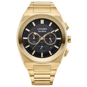 Men%27s+Axion+SC+Eco-Drive+Chronograph+Gold-Tone+SS+Watch+Black+Dial