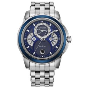 Mens+Calendrier+EcoDrive+Blue+SilverTone+Stainless+Watch+Blue+Silver+Dial