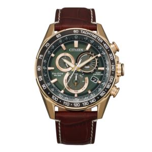 Men%27s+PCAT+Atomic+Eco-Drive+Brown+Leather+Strap+Watch+Green+Dial