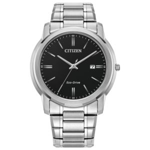 Mens+Corporate+Exclusive+EcoDrive+SilverTone+Stainless+Steel+Watch+Black+Dial
