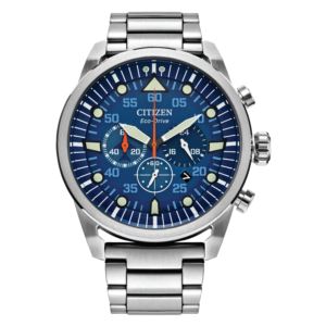 Men%27s+Avion+Sport+Eco-Drive+Silver-Tone+Chronograph+SS+Watch+Blue+Dial