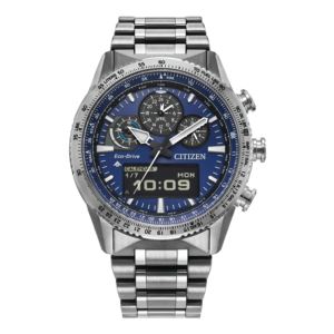 Mens+Promaster+Skyhawk+U+Chronograph+SilverTone+SS+Watch+Blue+Dial