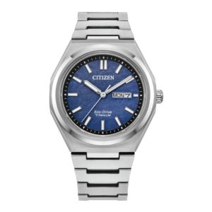 Mens+Zenshin+Super+Titanium+EcoDrive+SilverTone+Watch+Blue+Dial