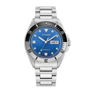 Mens+Sport+Automatic+SilverTone+Stainless+Steel+Watch+Blue+Dial