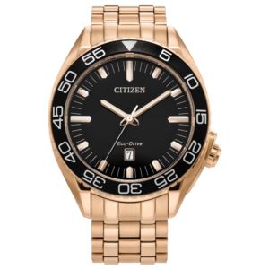 Mens+Carson+Sport+Luxury+EcoDrive+Rose+GoldTone+SS+Watch+Black+Dial