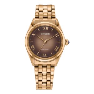 Ladies+L+Classic+EcoDrive+Rose+GoldTone+Stainless+Steel+Watch+Brown+Dial