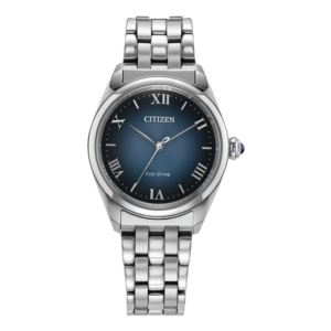 Ladies+L+Classic+EcoDrive+SilverTone+Stainless+Steel+Watch+Navy+Dial