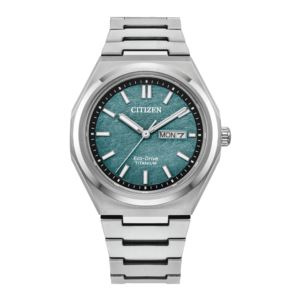 Mens+Zenshin+Super+Titanium+EcoDrive+SilverTone+Watch+Green+Dial