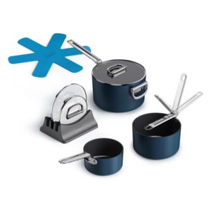Space+6pc+Ceramic+Nonstick+Space+Saving+Saucepan+Set+Midnight+Blue