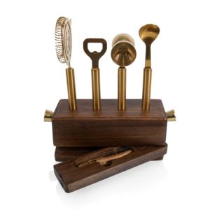 Sidecar+5pc+Bar+Tool+Set+Acacia+Wood
