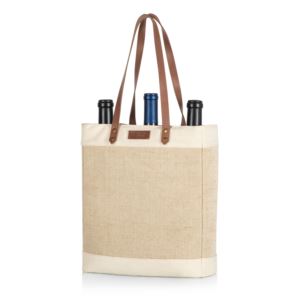 Pinot+Jute+3+Bottle+Insulated+Wine+Bag+Beige