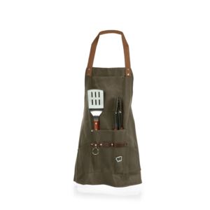 BBQ+Apron+with+Tools+%26+Bottle+Opener+Khaki+Green+with+Beige+Accents