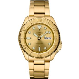 Mens+Seiko+5+Automatic+Gold-Tone+Stainless+Steel+Watch+Gold+Dial
