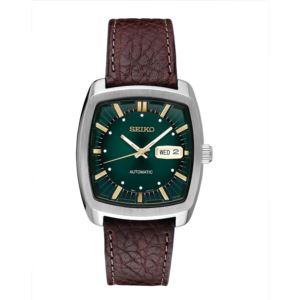 Mens+Recraft+Automatic+Brown+Leather+Strap+Watch+Green+Dial