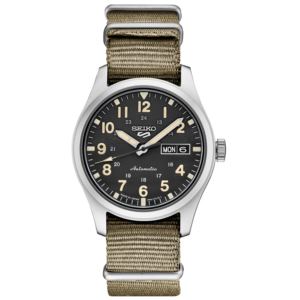 Mens+Seiko+5+Sport+Automatic+Beige+Nylon+Strap+Watch+Black+Dial