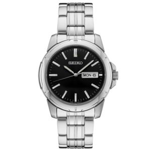 Mens+Essentials+Silver-Tone+Stainless+Steel+Watch+Black+Dial