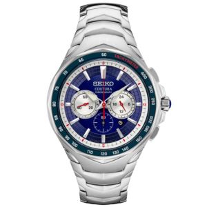 Mens+Coutura+Chronograph+Silver-Tone+Stainless+Steel+Watch+Blue+Dial
