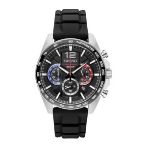 Mens+Essentials+Multi-Dial+Chronograph+Black+Rubber+Strap+Watch+Black+Dial