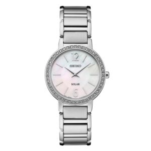 Ladies%27+Crystal+Silver-Tone+Stainless+Steel+Watch+Mother-of-Pearl+Dial