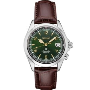 Mens+Prospex+Automatic+Brown+Leather+Strap+Watch+Green+Dial