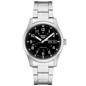 Mens+Seiko+5+Sport+Automatic+Black+%26+Silver+Stainless+Steel+Watch+Black+Dial