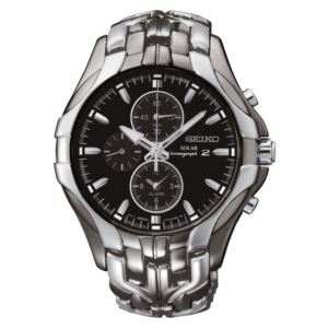 Mens+Essentials+Solar+Chronograph+Multi-Dial+Silver-Tone+Watch+Black+Dial