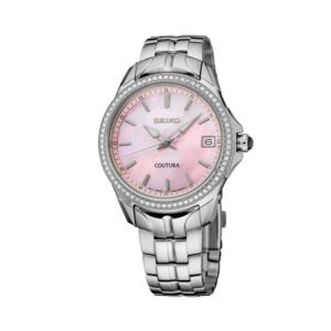 Ladies+Coutura+SilverTone+Stainless+Steel+Diamond+Watch+Pink+MOP+Dial