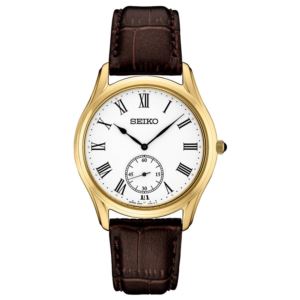 Mens+Essentials+Brown+Leather+Strap+Watch+White+Dial