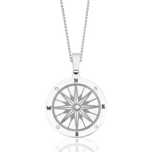 Joyful+Sentiments+Nautical+Compass+with+5+CZ+Pendant+Necklace