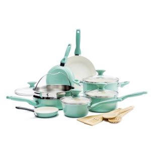 Rio+16pc+Ceramic+Nonstick+Cookware+Set+Turquoise