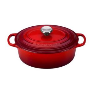 qt+Signature+Cast+Iron+Oval+Dutch+Oven+Cerise