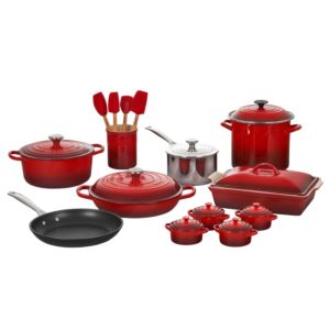 20pc+Mixed+Material+Cookware+%26+Kitchen+Set+Cerise