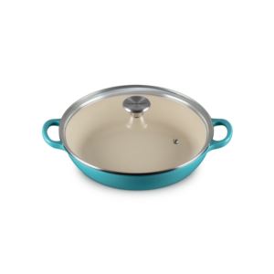 qt+Traditional+Cast+Iron+Braiser+w+Glass+Lid+Turquoise