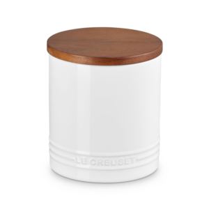 1.2qt+Stoneware+Storage+Canister+w%2F+Wood+Lid+White