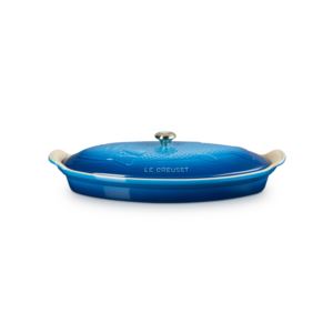 qt+Heritage+Stoneware+Fish+Baker+w+Gold+Knob+Lid+Marseille