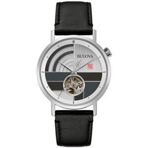 Men%27s+Oculus+Automatic+Black+Leather+Strap+Gray+Patterned+Dial