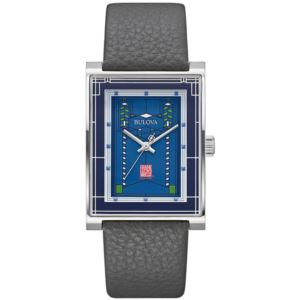 Men%27s+Men%27s+Robie+House+Rectangular+Gray+Leather+Strap+Watch+Blue+Dial